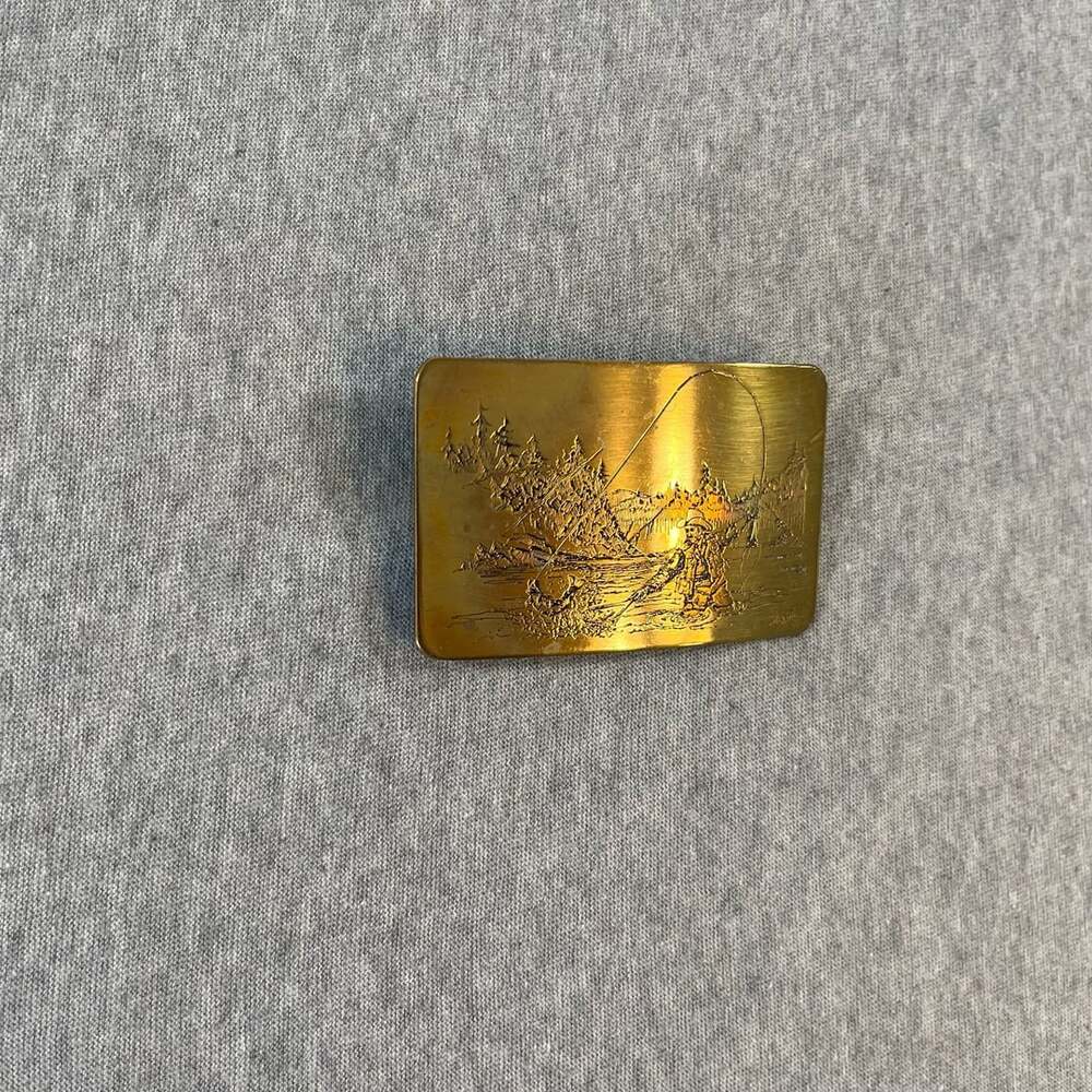 Ampersand Brass Fly Fishing River Scene Brass Belt Buckle